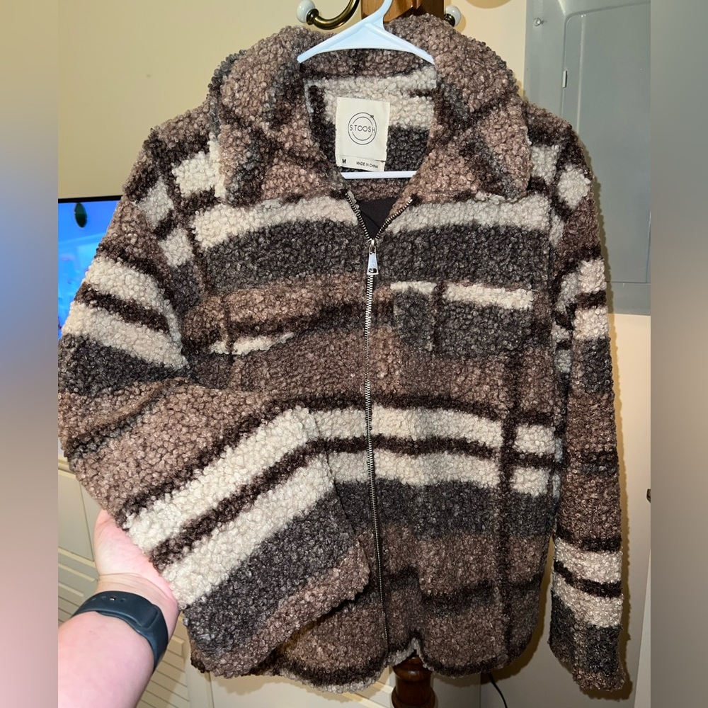 Stoosh Textured Fleece Jacket in Brown and Cream